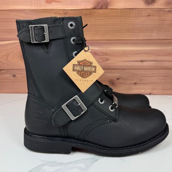 Harley Davidson Ranger Combat Boots Black Leather Zip Buckle Mens size US 8 M - Picture 12 of 15